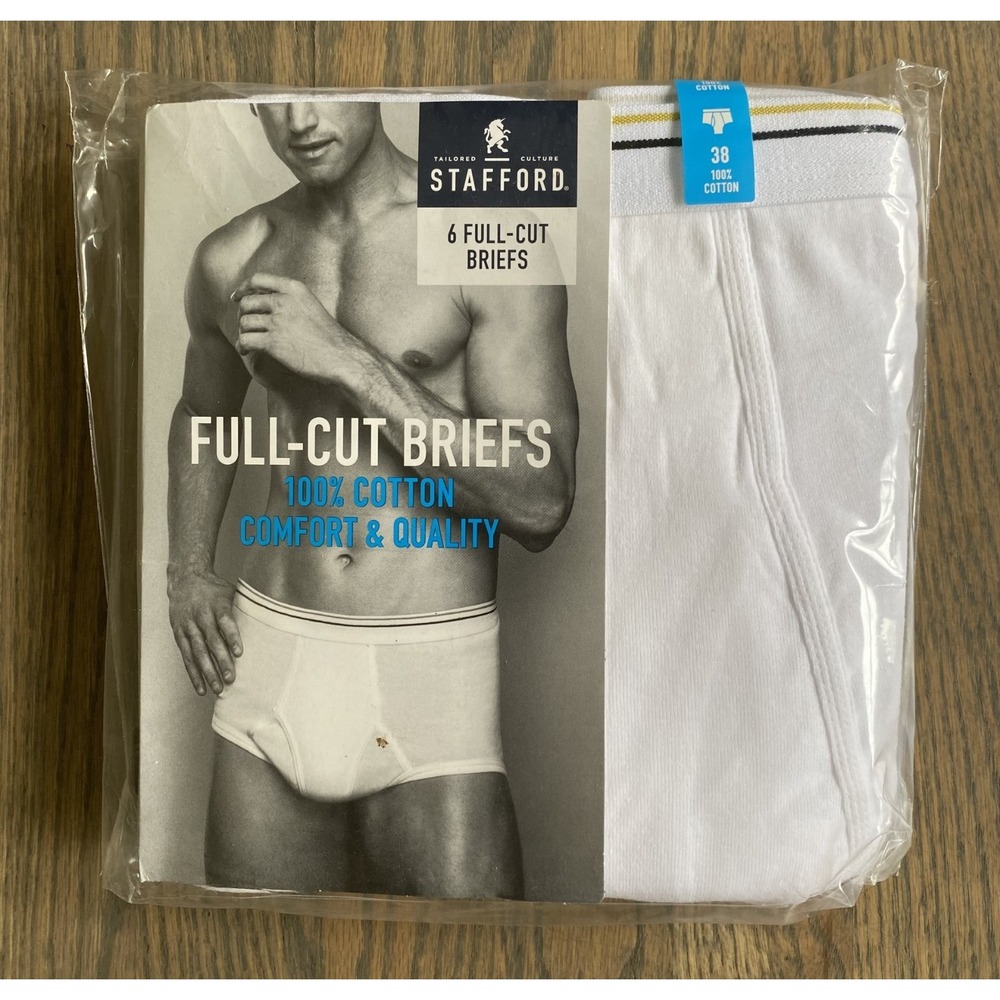 Stafford Full Cut Briefs White Cotton JC Penny Men Size 38 6 Pack Underwear NEW